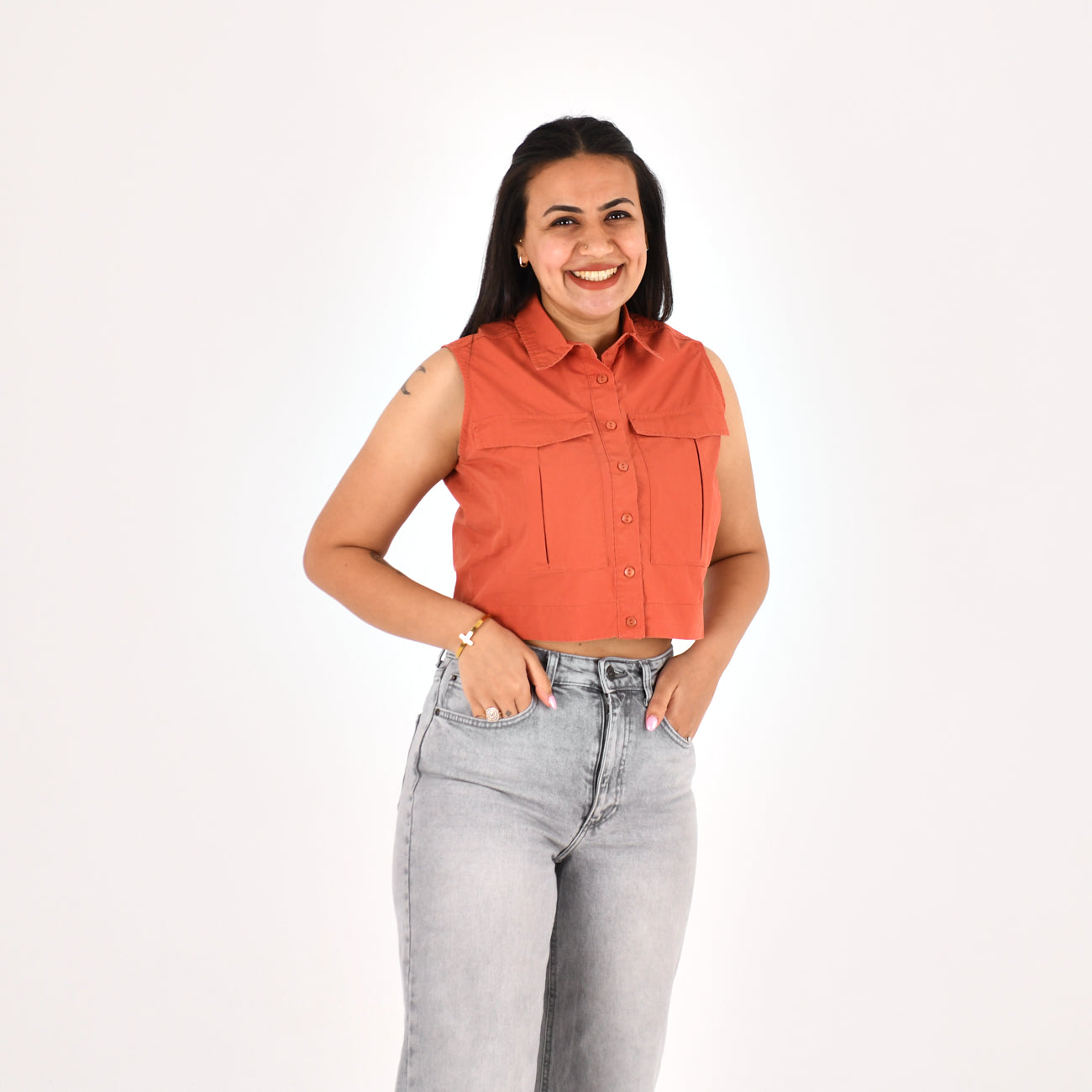 Women Sleeveless Crop Shirt H&M ( Orange)