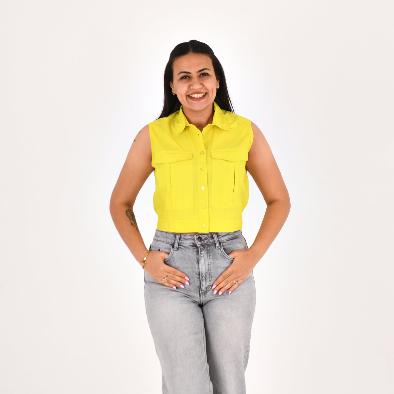 Women Sleeveless Crop Shirt H&M ( Yellow )
