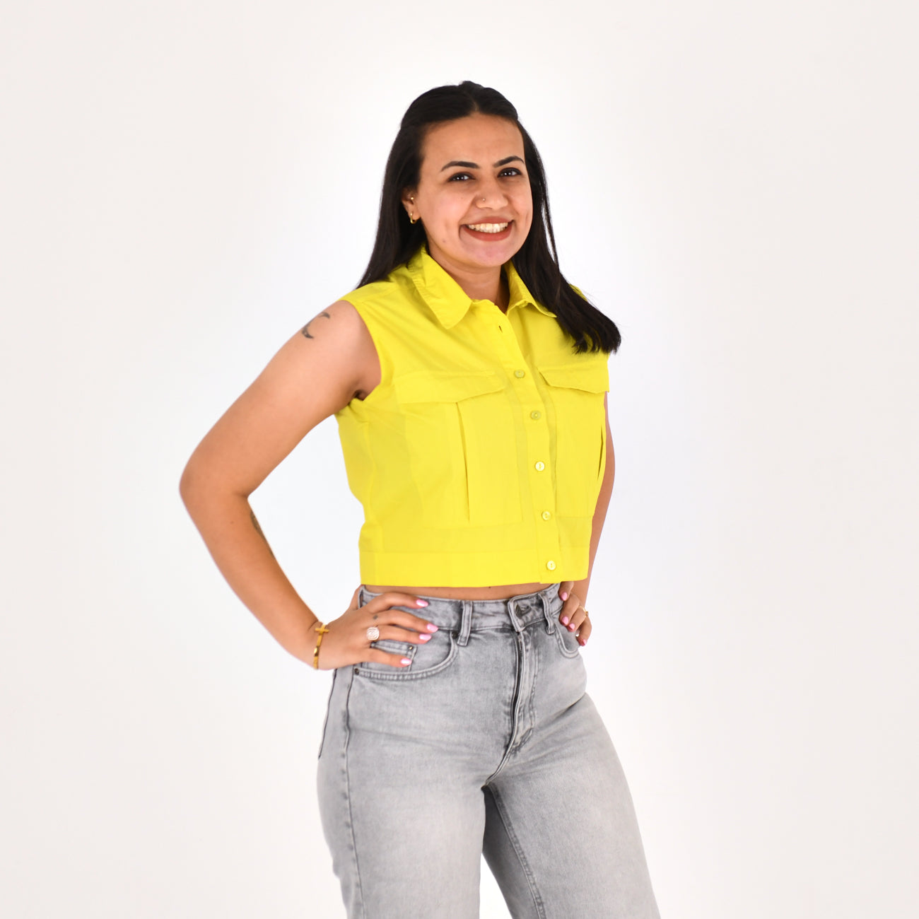 Women Sleeveless Crop Shirt H&M ( Yellow )