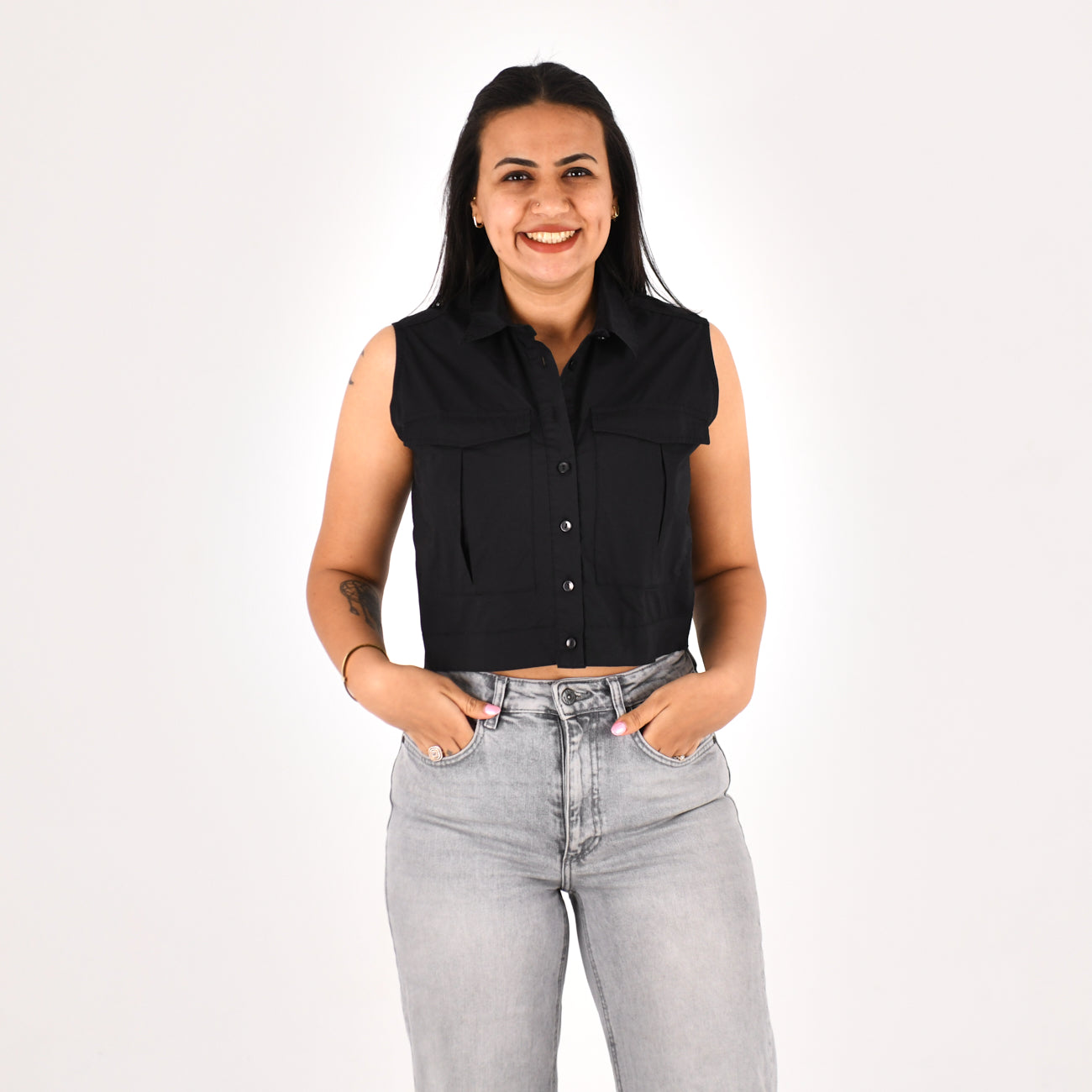 Women Sleeveless Crop Shirt H&M (BLACK)