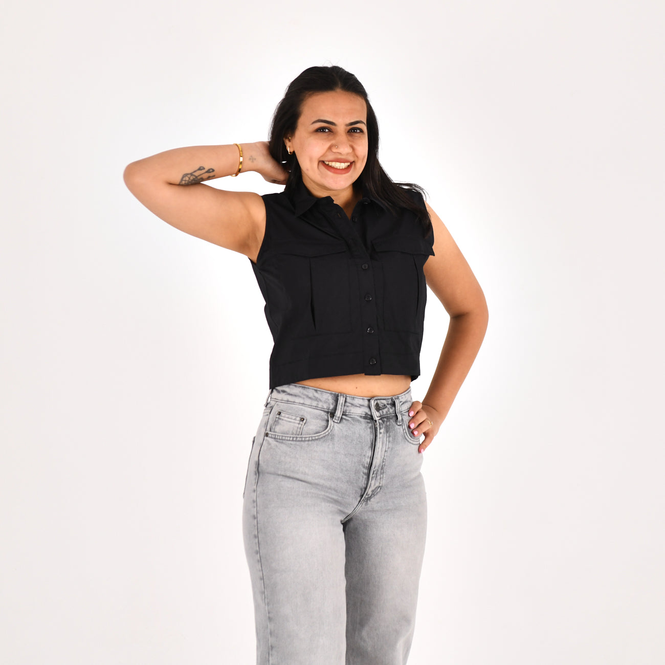 Women Sleeveless Crop Shirt H&M (BLACK)