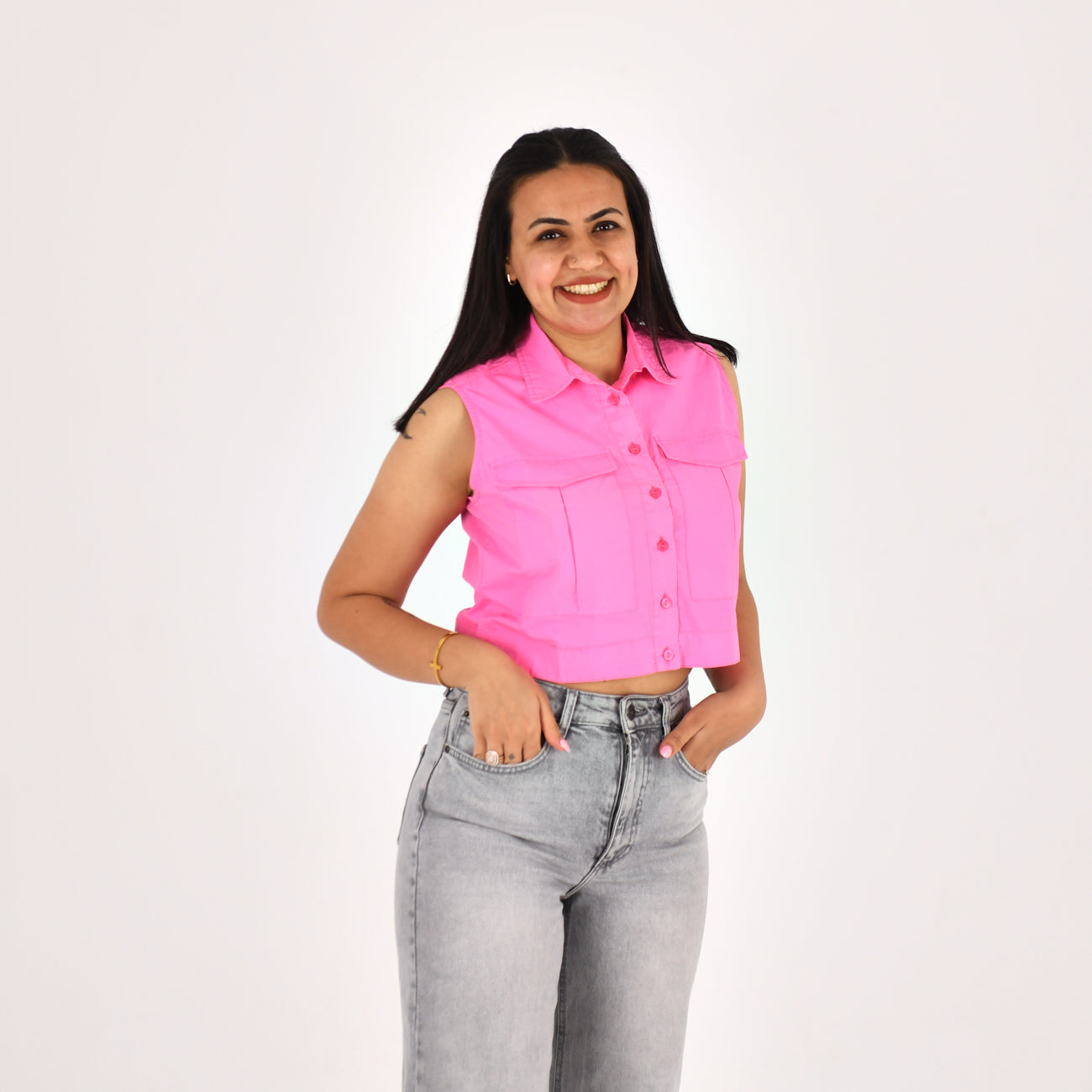 Women Sleeveless Crop Shirt H&M ( Pink)