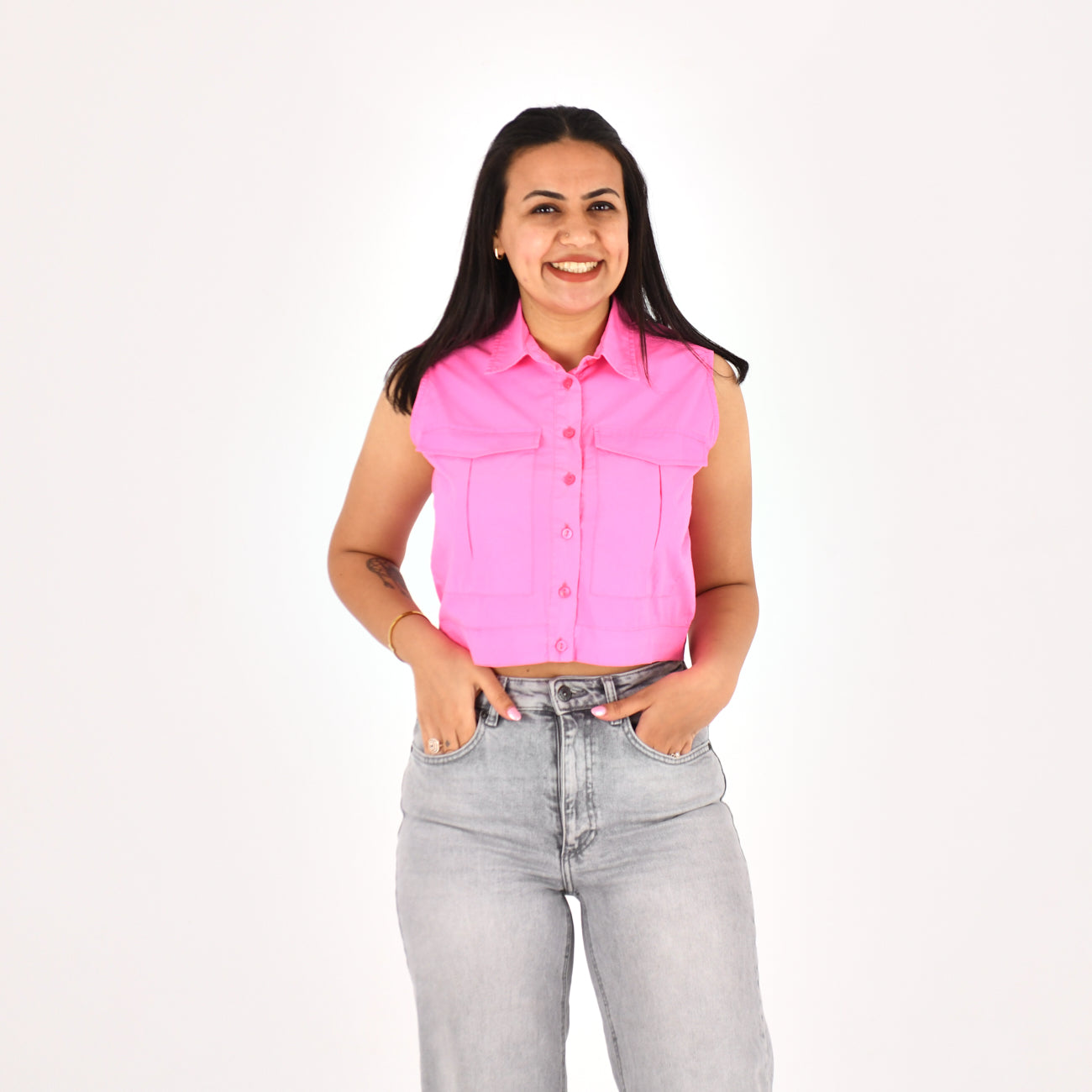 Women Sleeveless Crop Shirt H&M ( Pink)