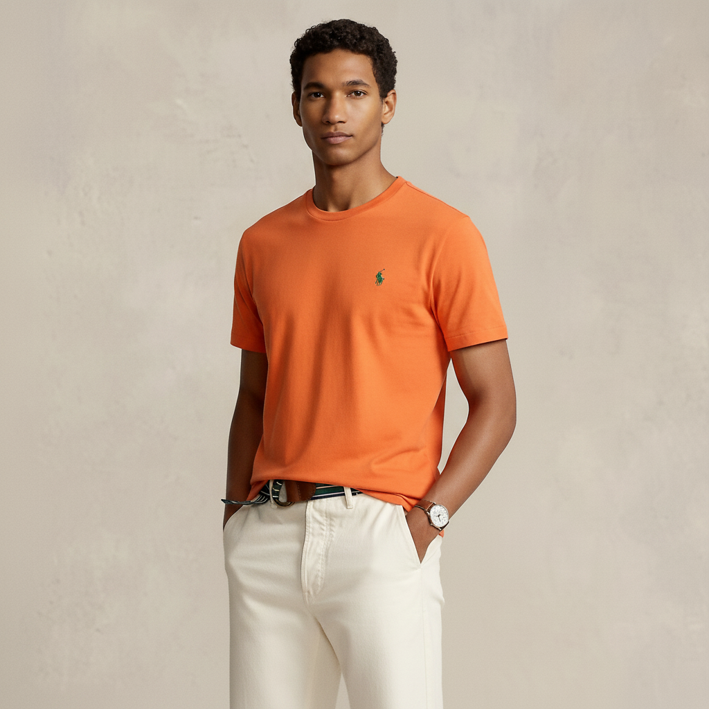 Men Classic Fit Jersey Crewneck T-Shirt Ralph Lauren ( Dark Orange)