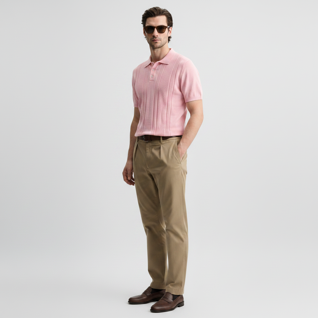 Men Knit Regular Fit Polo (Pink)