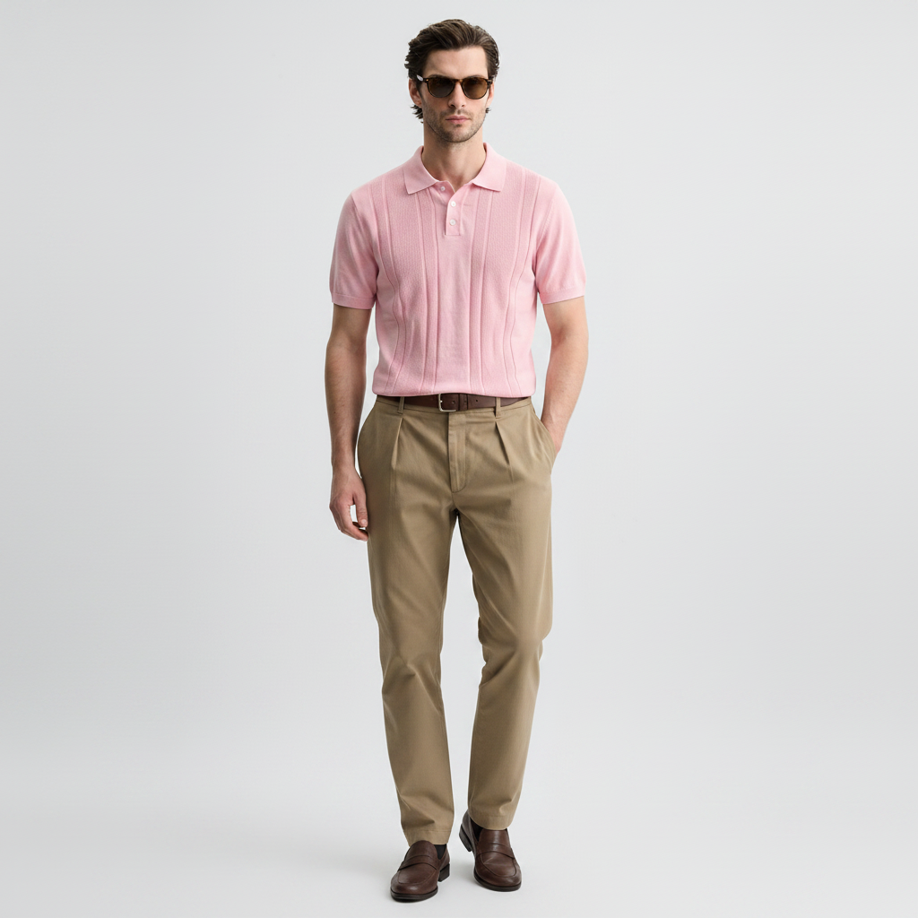 Men Knit Regular Fit Polo (Pink)