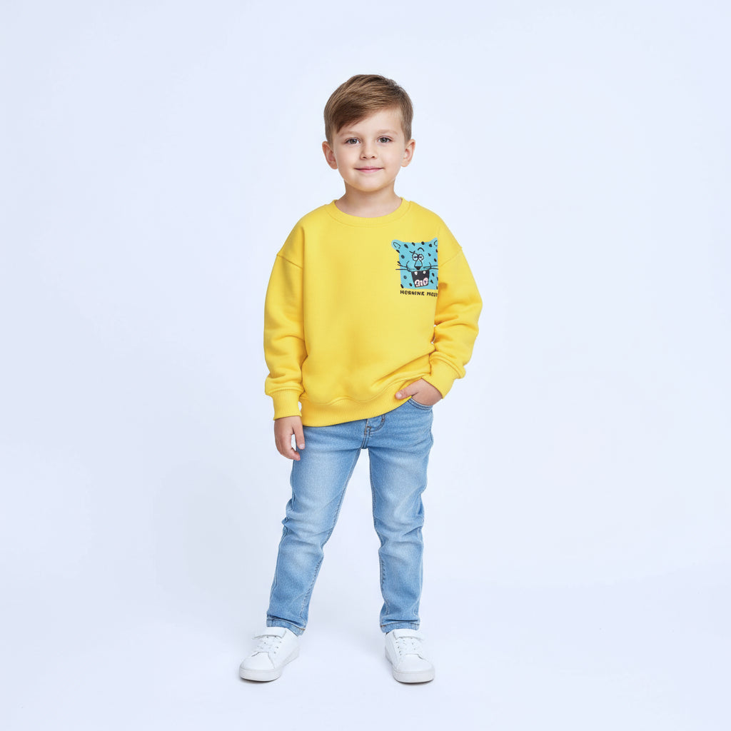 Boys Crew Neck Printed Padded Melton (Yellow)