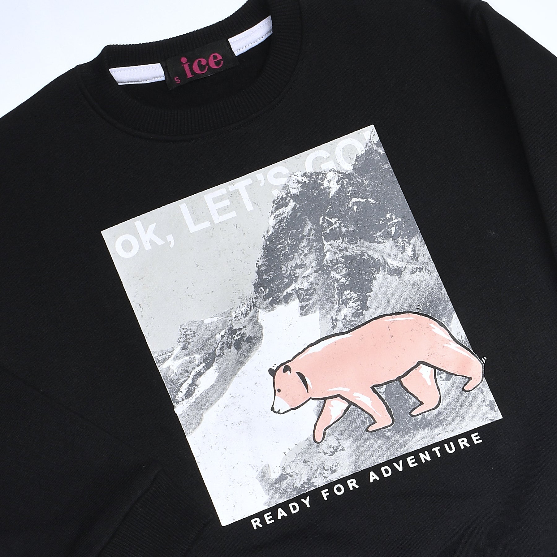 Boys Crew Neck Printed Padded Melton (Black)