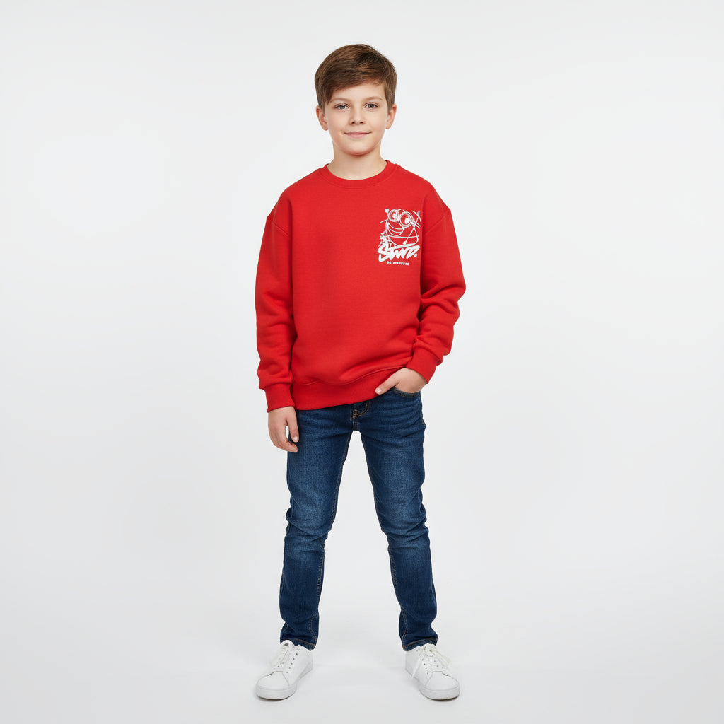 Boys Crew Neck Printed Padded Melton (Red)