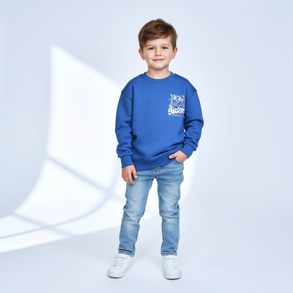 Boys Crew Neck Printed Padded Melton (Blue)