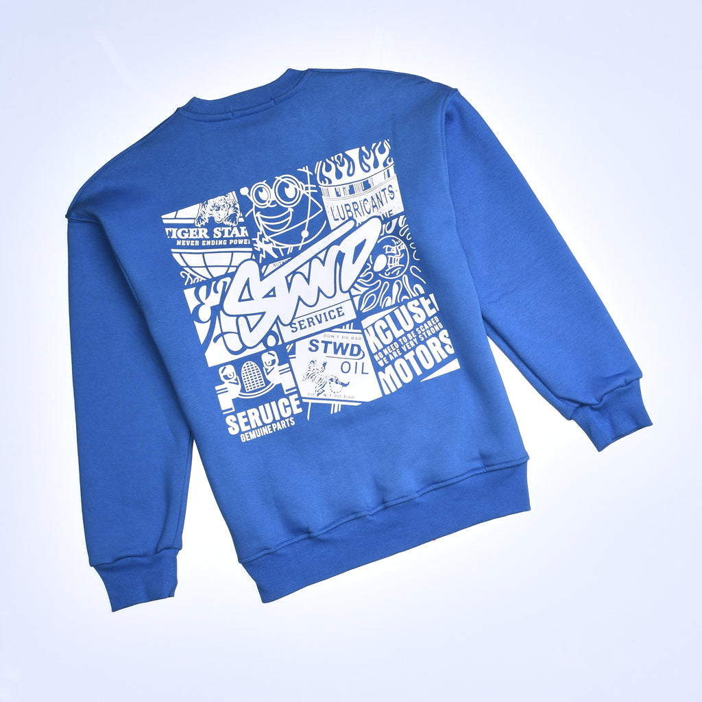 Boys Crew Neck Printed Padded Melton (Blue)