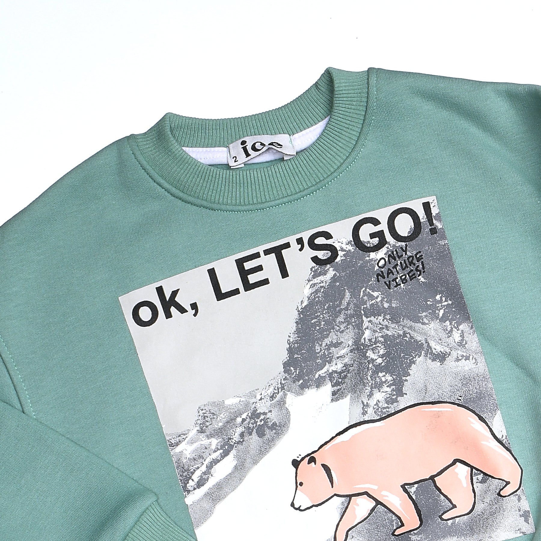 Boys Crew Neck Printed Padded Melton (Light Green)