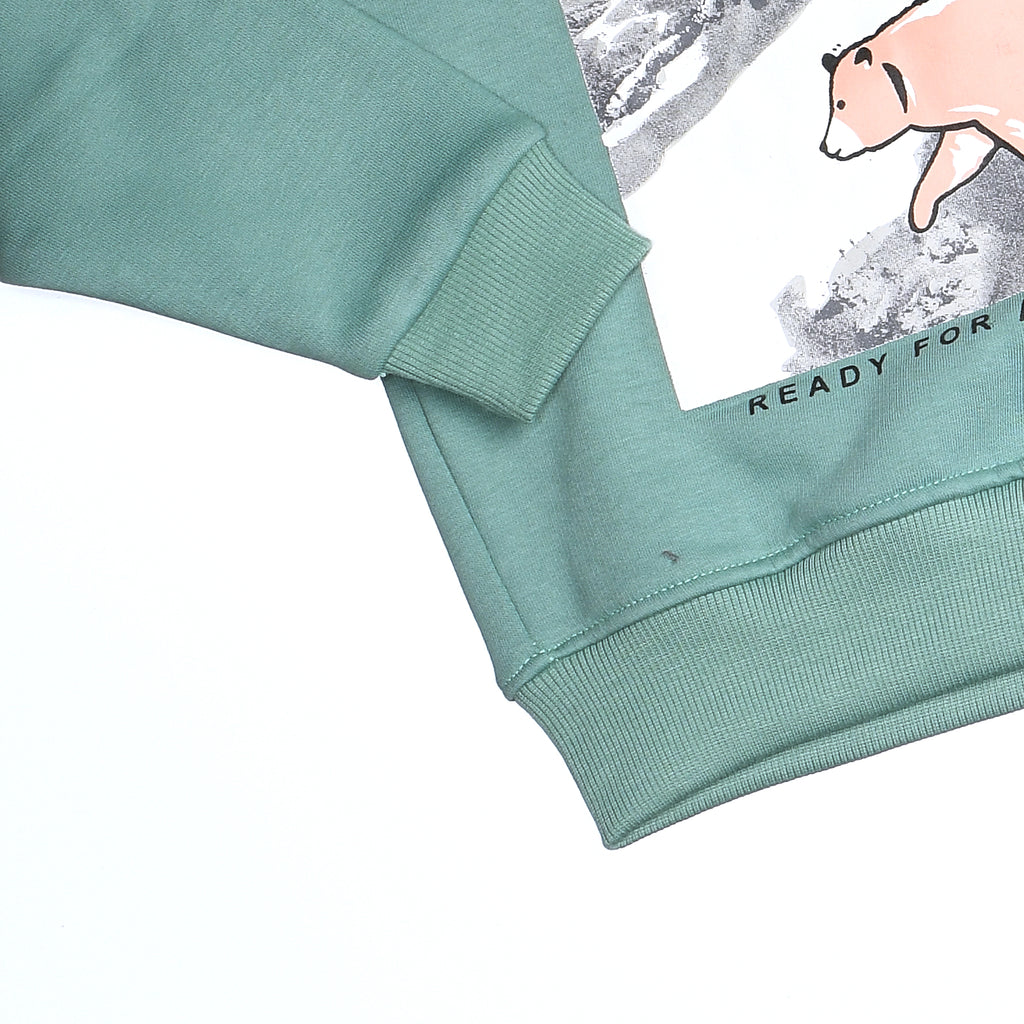 Boys Crew Neck Printed Padded Melton (Light Green)