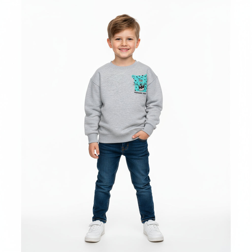 Boys Crew Neck Printed Padded Melton (Gray)