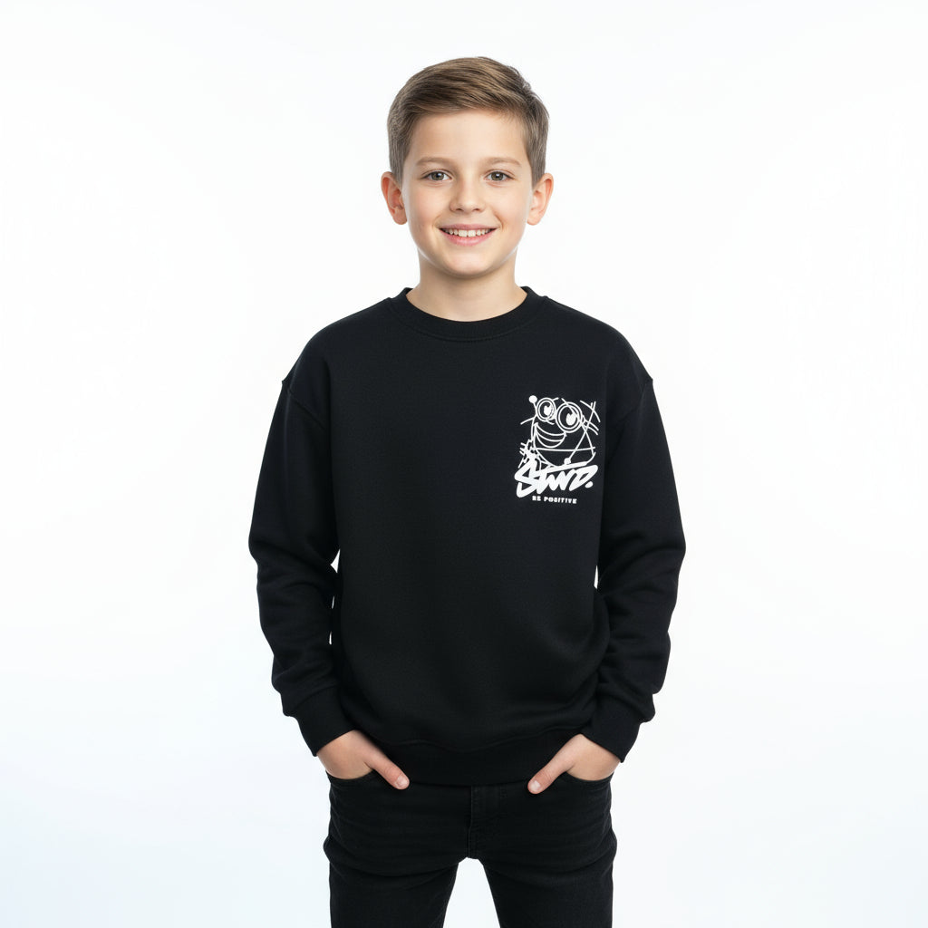 Boys Crew Neck Printed Padded Melton (Black)