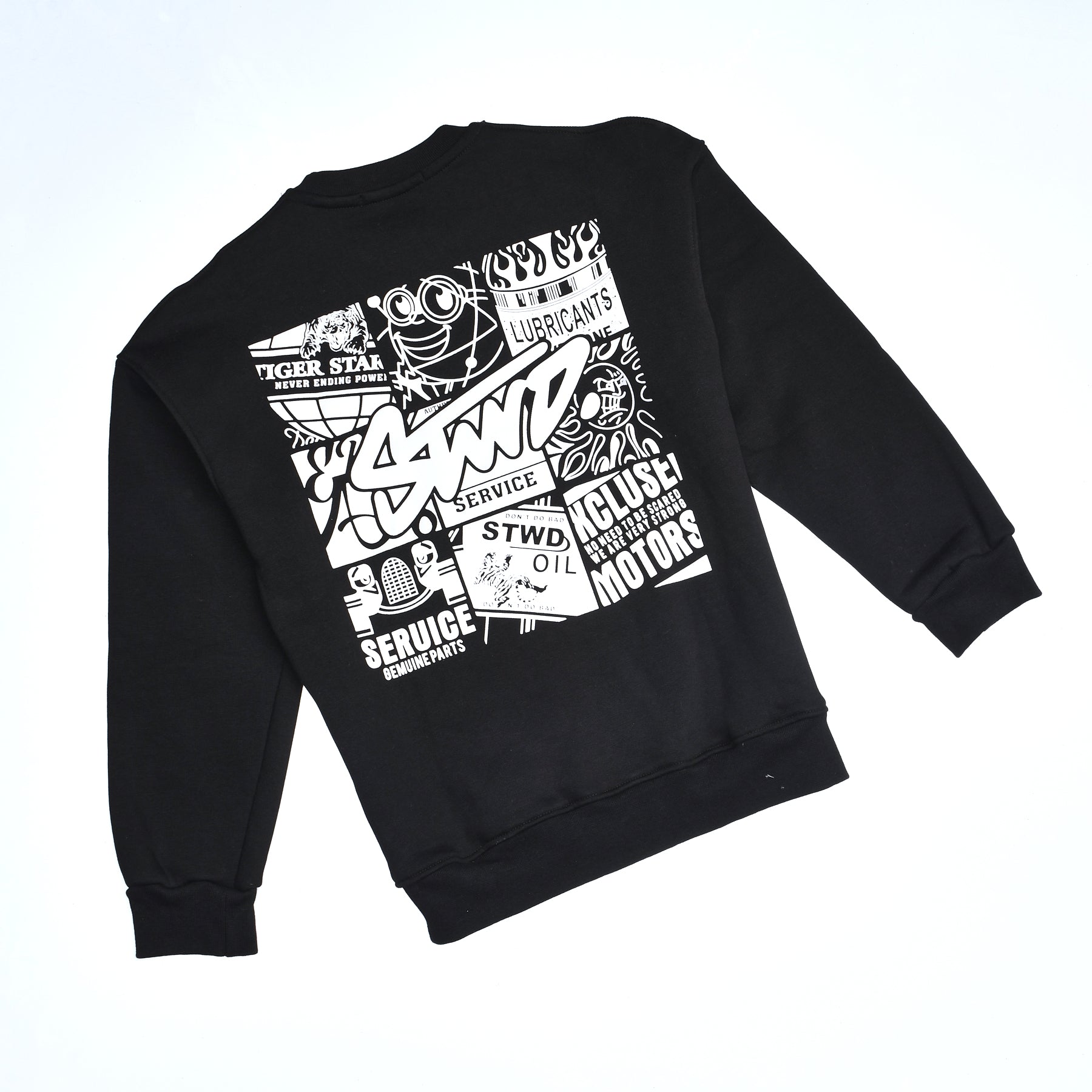Boys Crew Neck Printed Padded Melton (Black)