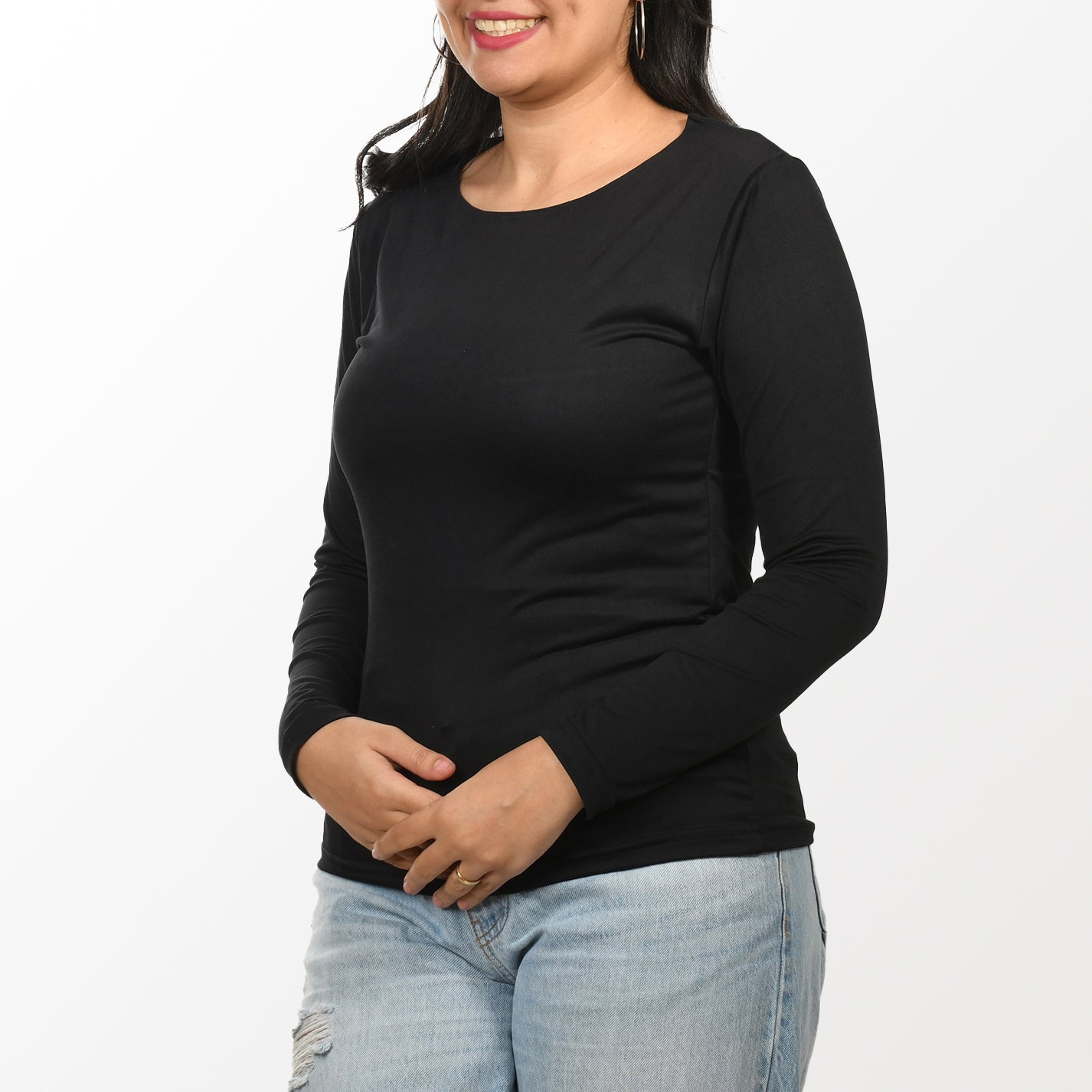 Women top Sleeve Zara Crew Neck (Polyamide)-Black