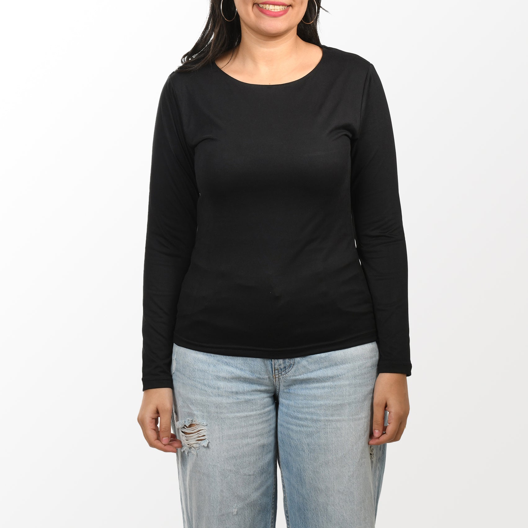 Women top Sleeve Zara Crew Neck (Polyamide)-Black
