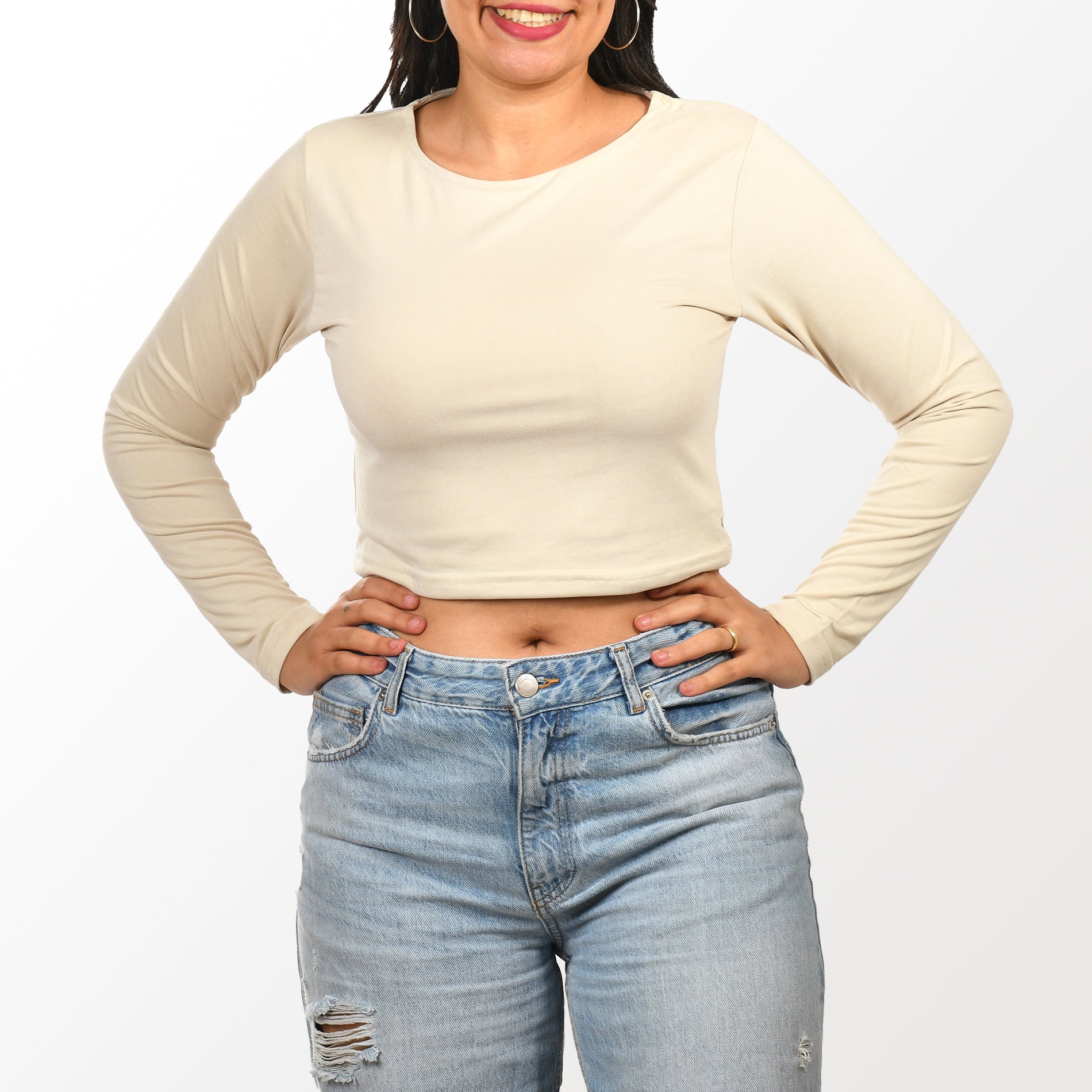 Women top Sleeve Zara (Polyamide)-Beige