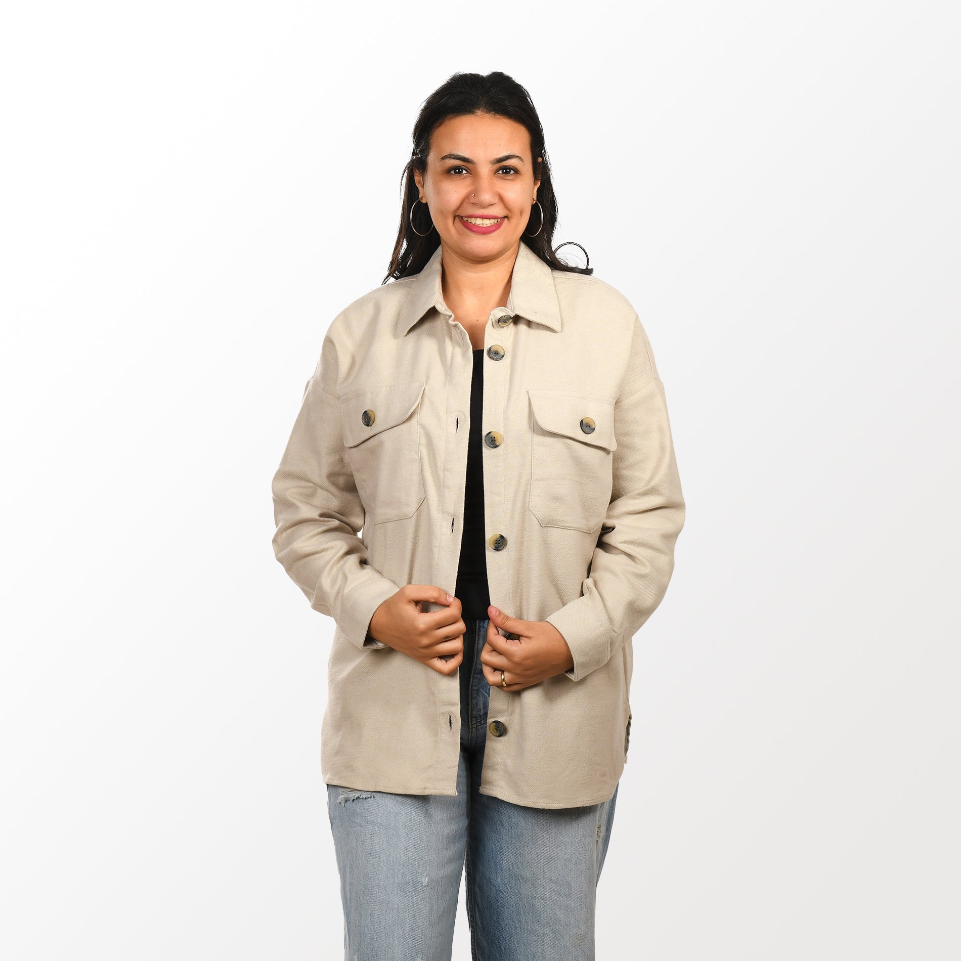 Women Check Gogh Shirt with Pocket (Beige)