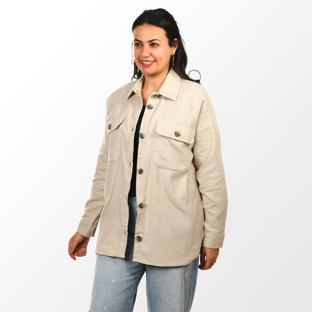 Women Check Gogh Shirt with Pocket (Beige)