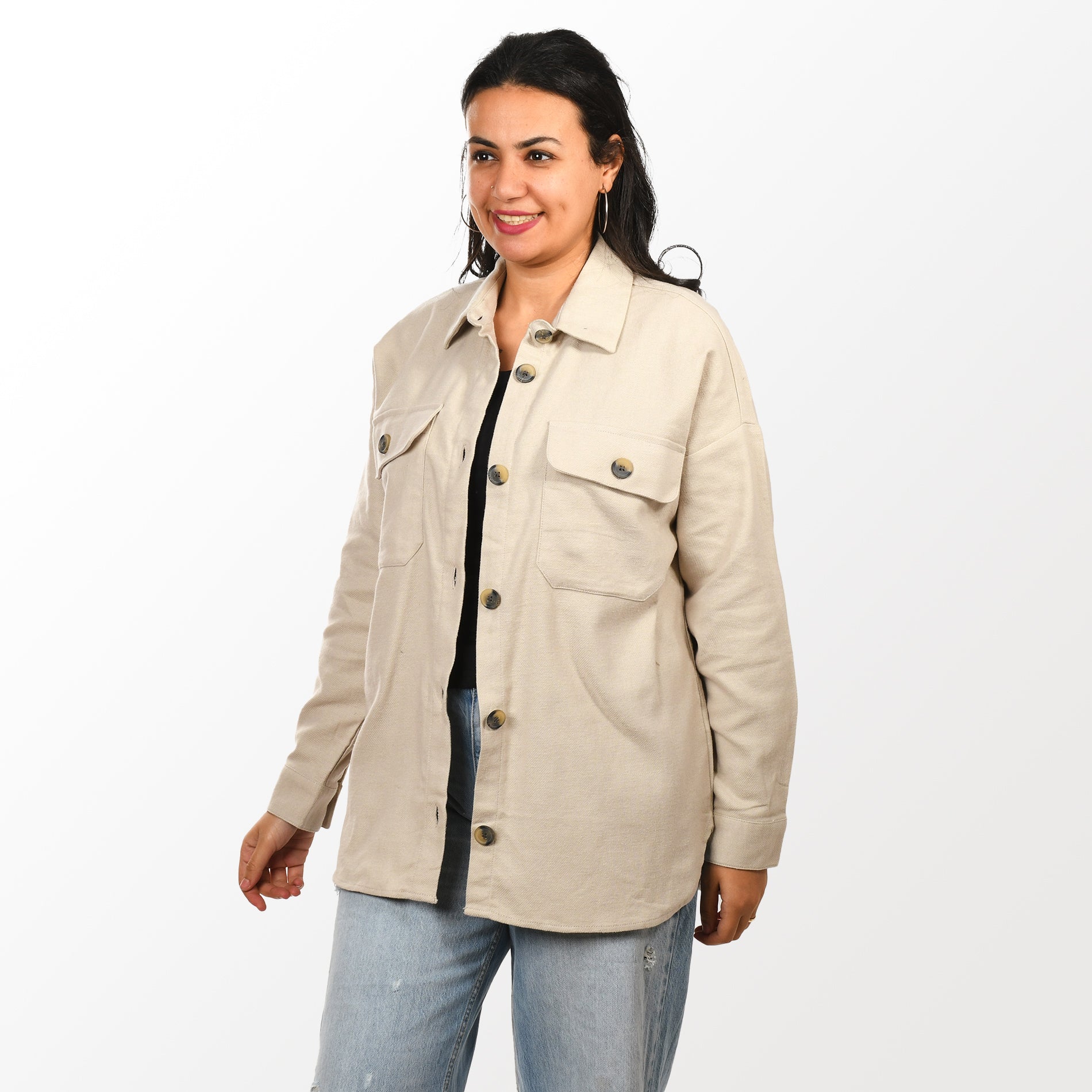 Women Check Gogh Shirt with Pocket (Beige)
