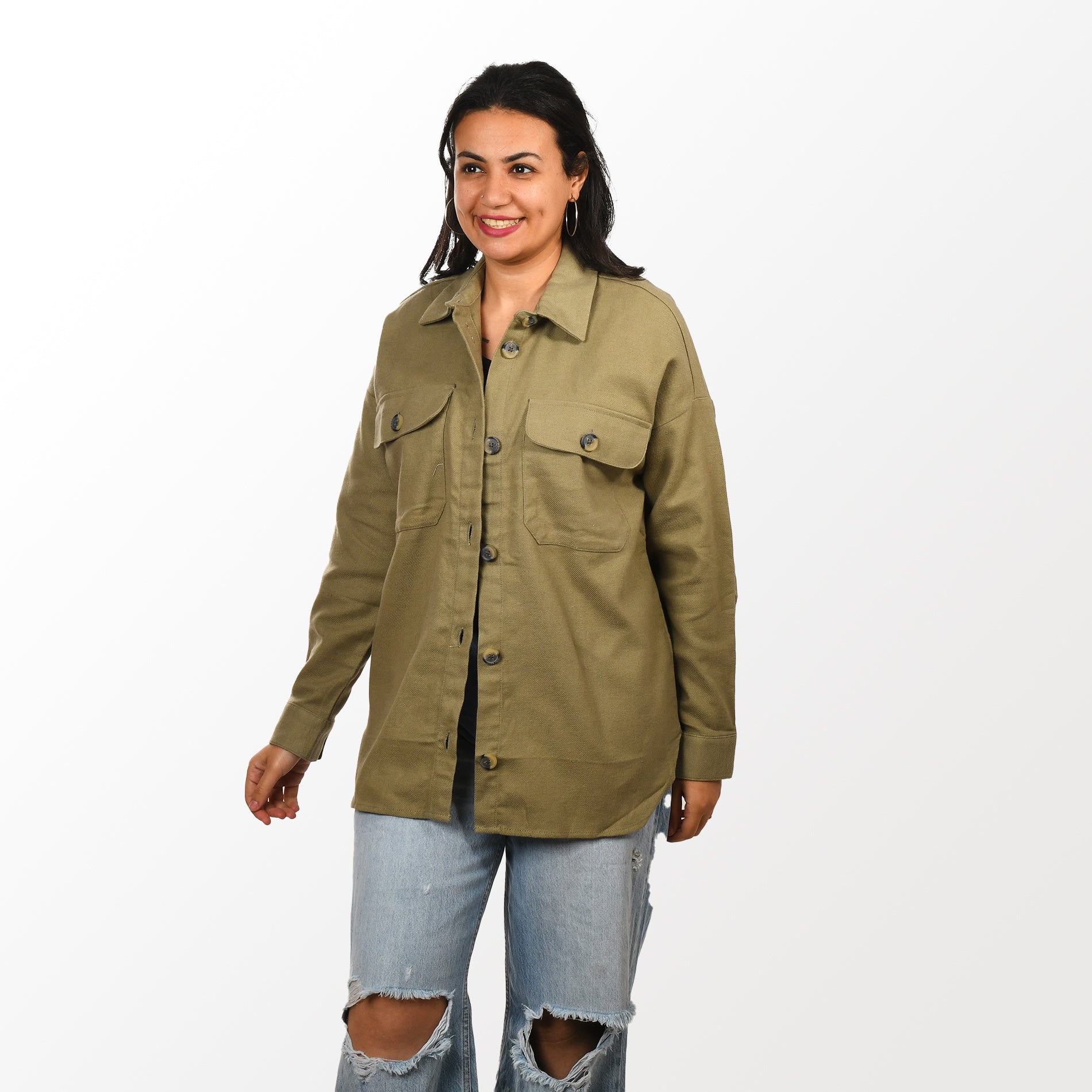 Women Check Gogh Shirt with Pocket (Olive)