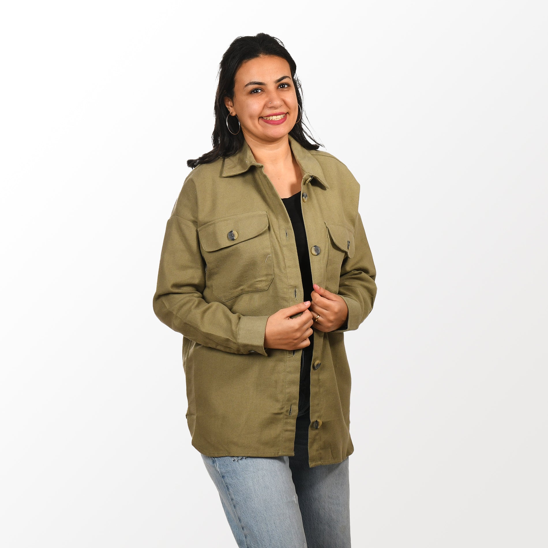 Women Check Gogh Shirt with Pocket (Olive)