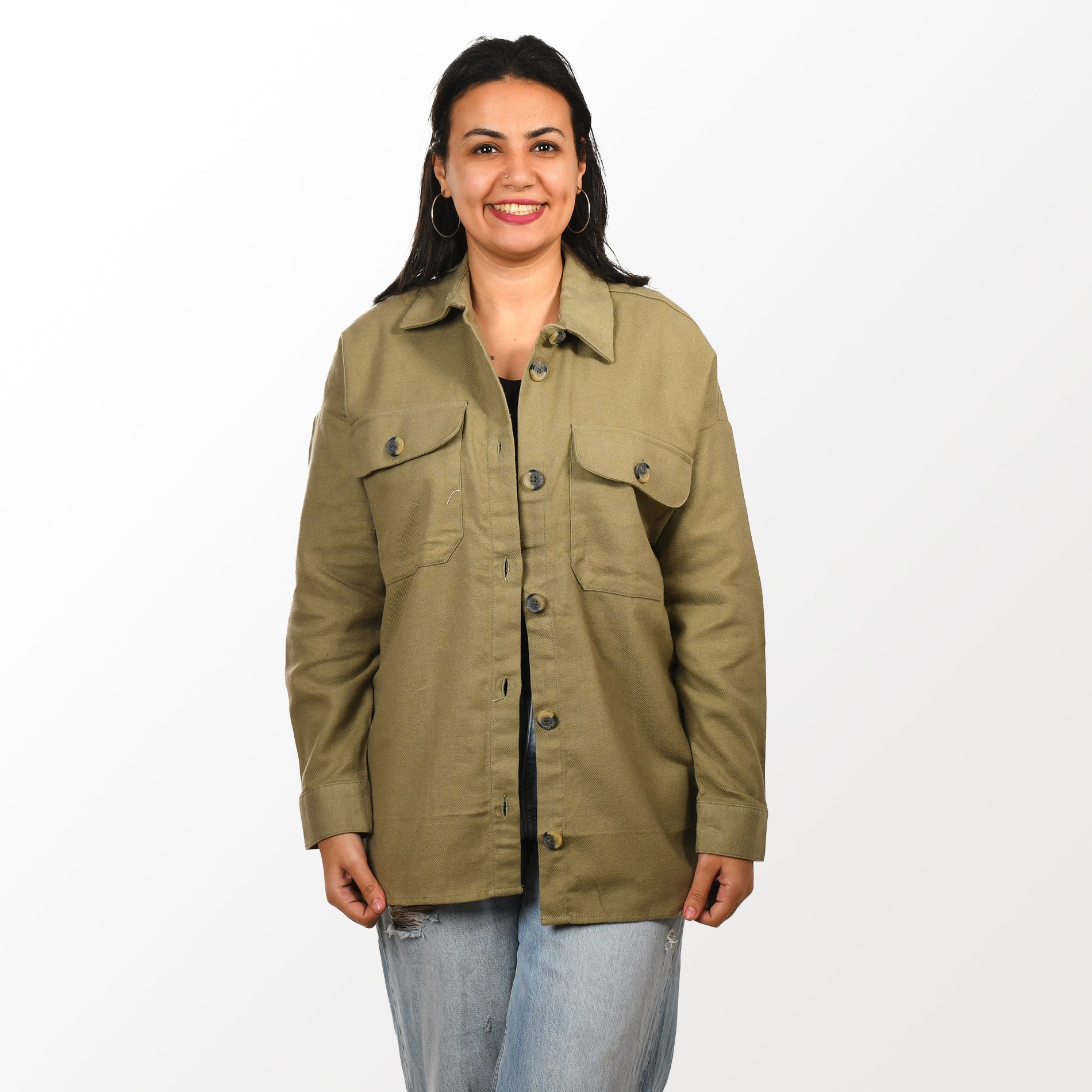 Women Check Gogh Shirt with Pocket (Olive)