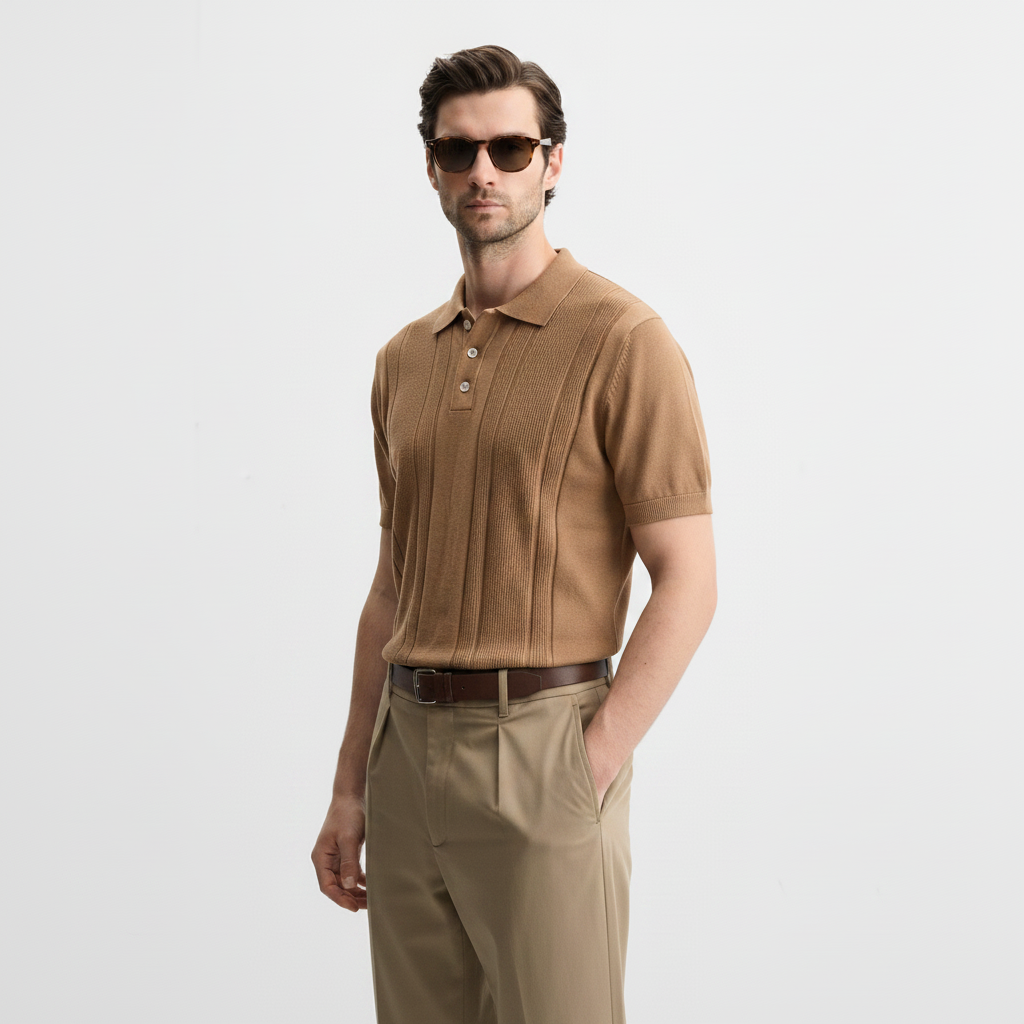 Men Knit Regular Fit Polo (Browne)