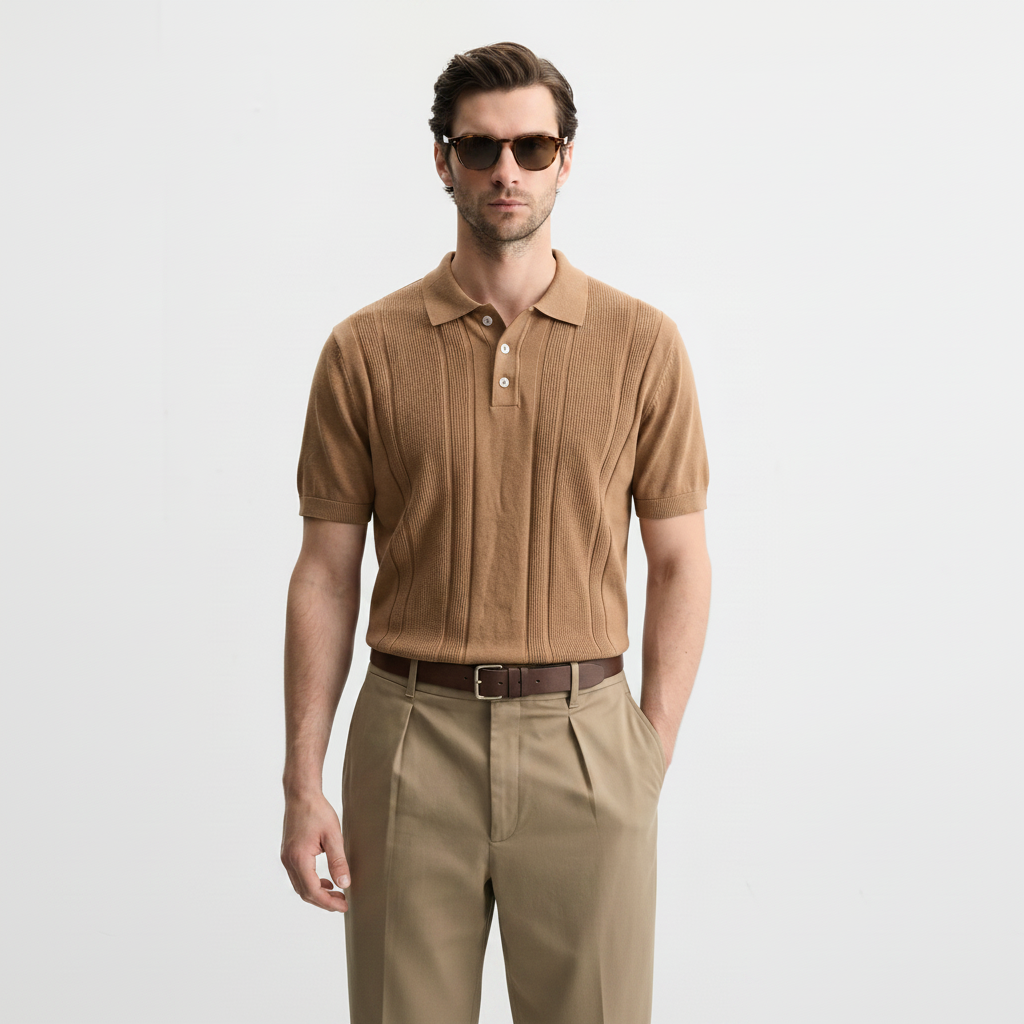 Men Knit Regular Fit Polo (Browne)