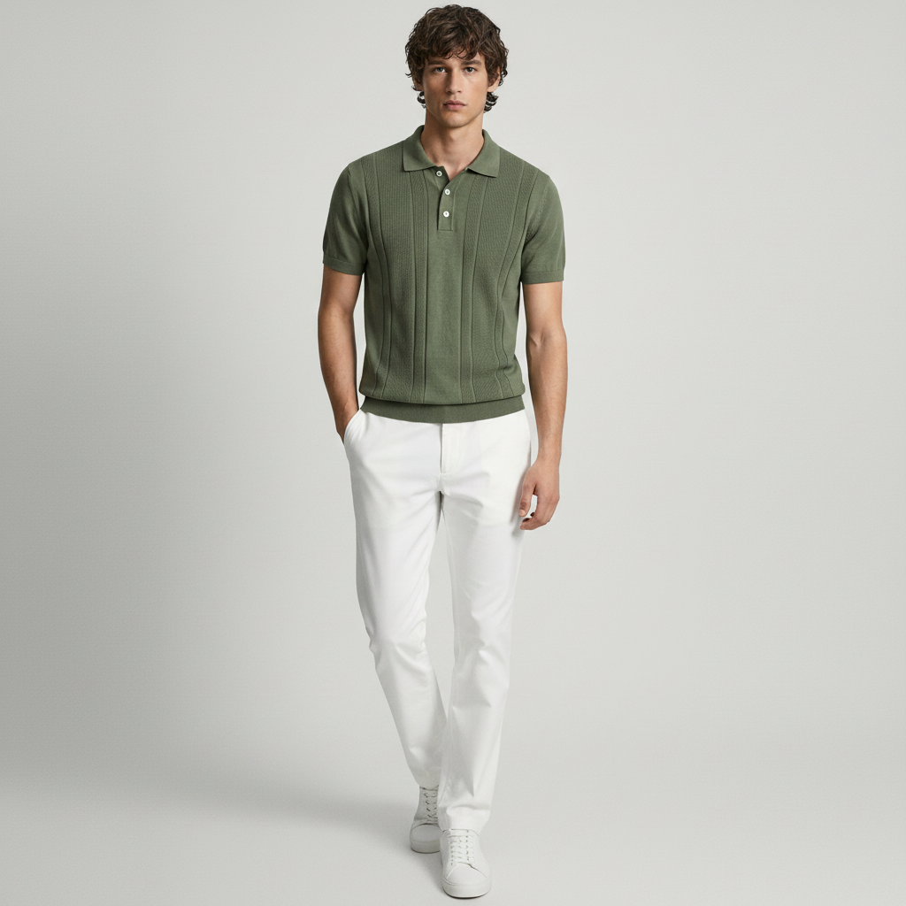 Men Knit Regular Fit Polo (Olive)
