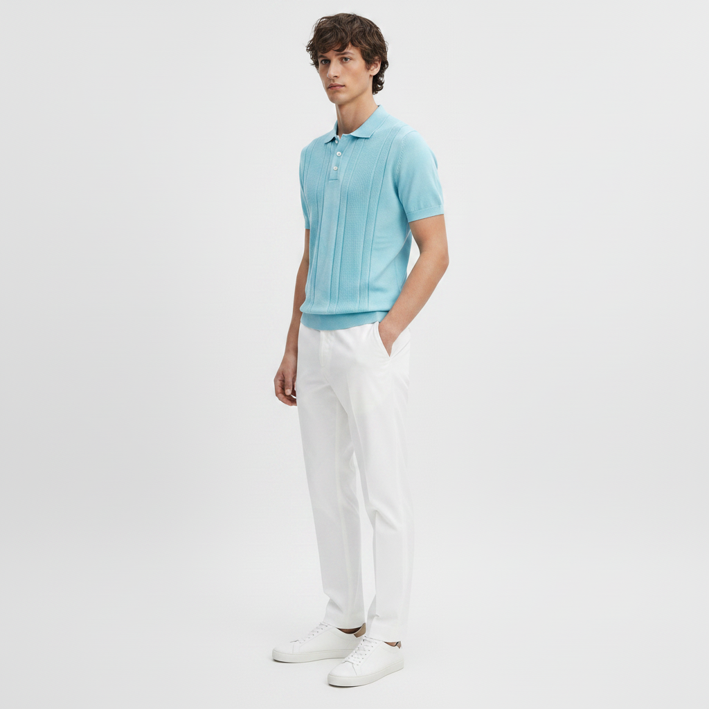 Men Knit Regular Fit Polo (Baby Blue)
