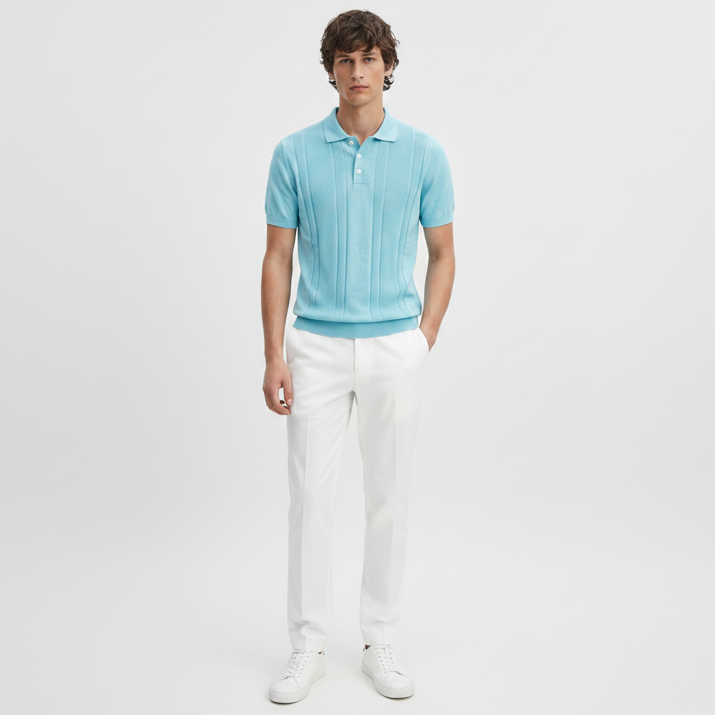 Men Knit Regular Fit Polo (Baby Blue)